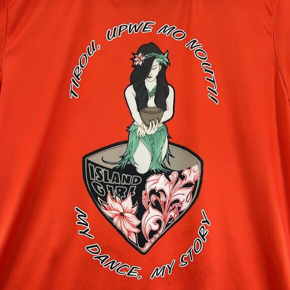 Island Girl Men Unisex Orange/Green Palm Tree Polynesian Graphic T-Shirt Size L - Picture 2 of 9